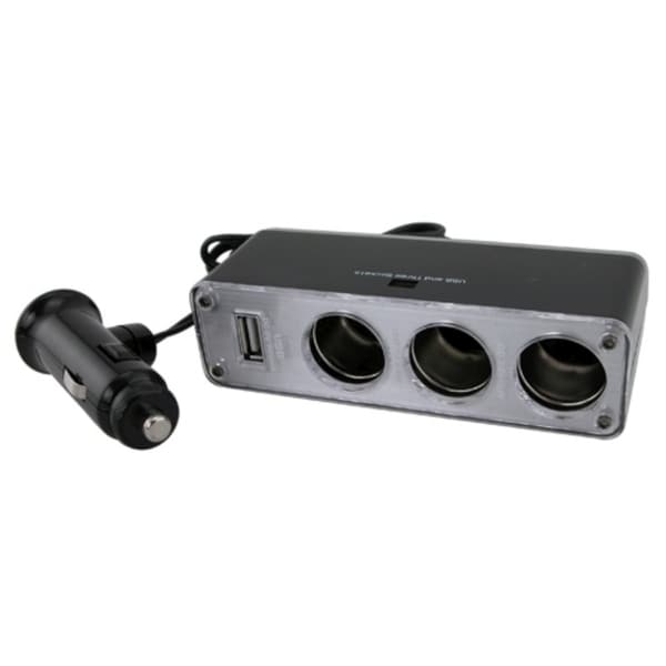 INSTEN 3 way Car Cigarette Lighter Socket Splitter with USB Port