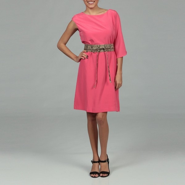 Chetta B Women's Pink Flutter Sleeve Belted Dress Chetta B Casual Dresses