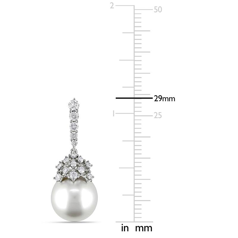 Miadora 14k White Gold South Sea Pearl & 1ct TDW Diamond Cluster Drop Earrings (10-12 mm)