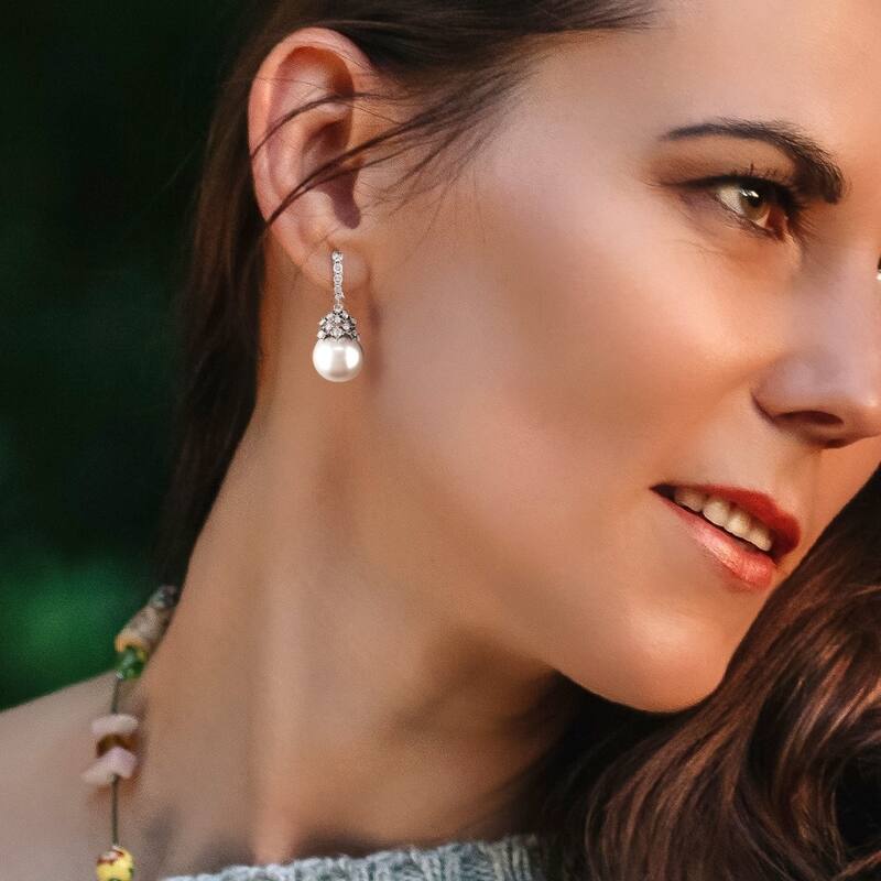 Miadora 14k White Gold South Sea Pearl & 1ct TDW Diamond Cluster Drop Earrings (10-12 mm)