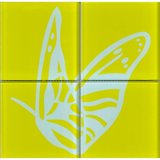 Lush Henry Road 12x12-inch 'Butterfly' 6-inch Glass Tile