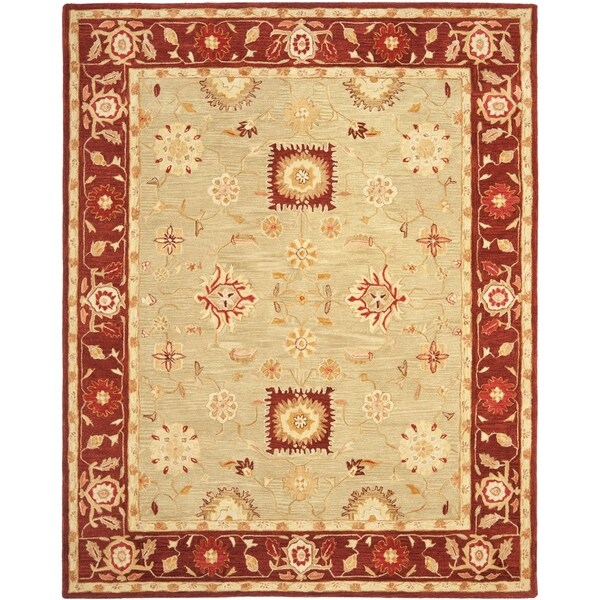 Safavieh Handmade Anatolia Oriental Farahan Sage Green/ Burgundy Hand-spun Wool Rug - 9' x 12'