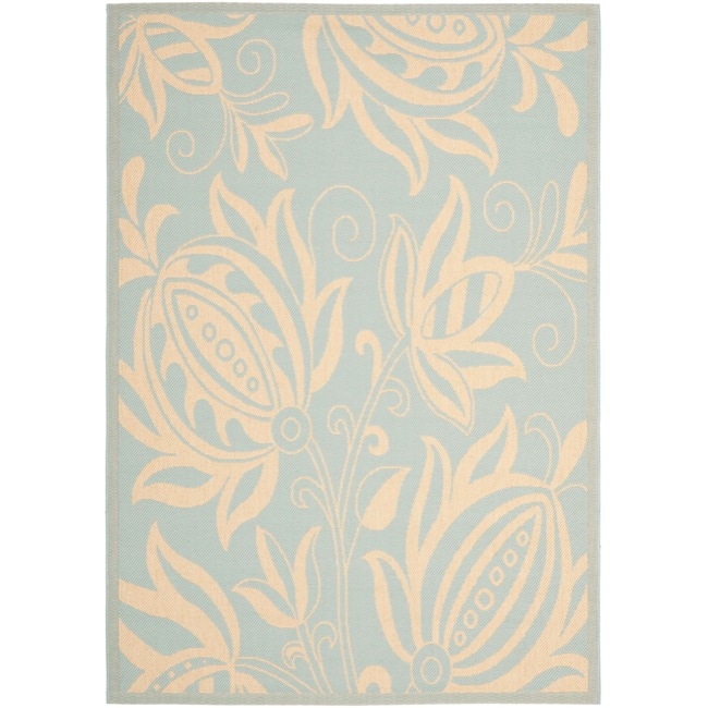 Poolside Floral Aqua/cream Indoor/outdoor Rug (5 3 X 7)