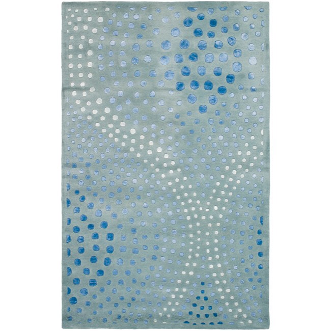 Handmade Deco Wave Light Blue New Zealand Wool Rug (83 X 11)