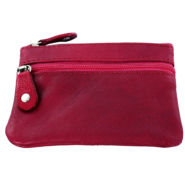 Solid-color Raspberry Leather Keychain Coin Purse with Fabric Lining - Free Shipping On Orders ...