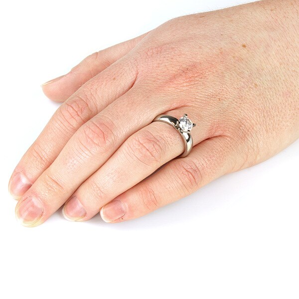 Stainless Steel Prong-Set Round Solitaire Engagement Ring with Clear CZ