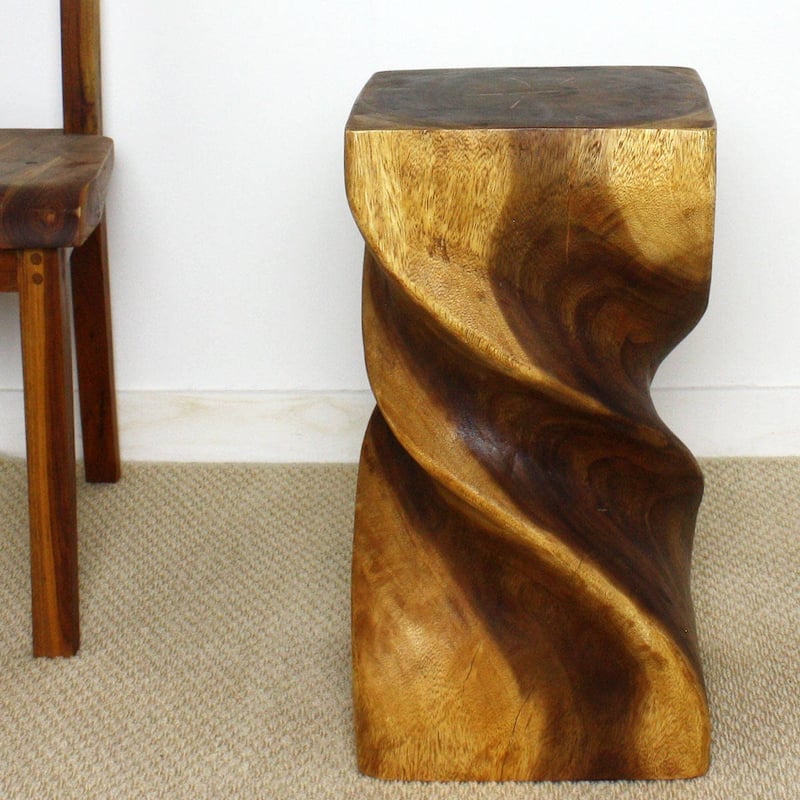 Haussmann® Wood Triple Twist stool-stand 12 in SQ x 22 in H Walnut Oil - 12 x 12 x 22 inch