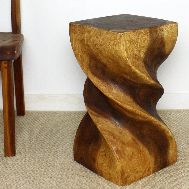 Haussmann® Wood Triple Twist stool-stand 12 in SQ x 22 in H Walnut Oil - 12 x 12 x 22 inch