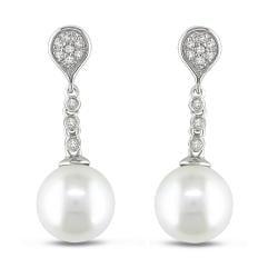 Miadora Sterling Silver Pearl and 1/10ct TDW Diamond Earrings (H I, I2 I3) (9 9.5 mm) Miadora Pearl Earrings