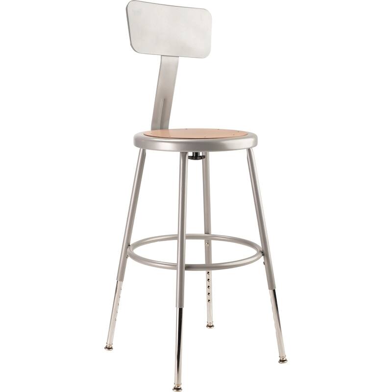 NPS 19 -27" Height Adjustable Heavy Duty Steel Stool With Backrest, Grey - Silver