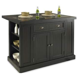 slide 1 of 2, Gracewood Hollow James Distressed Black Wood and Granite Inlay Kitchen Island