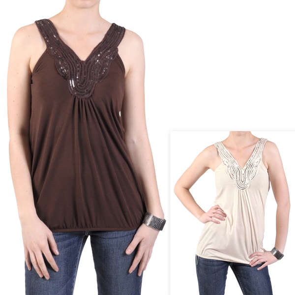 Journee Collection Women's Sleeveless Embellished V neck Top Journee Collection Sleeveless Shirts