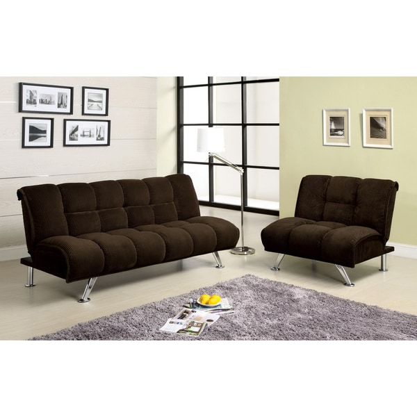 Furniture of America Maybeline Padded Corduroy 2 piece Futon Sofa Set Furniture of America Living Room Sets