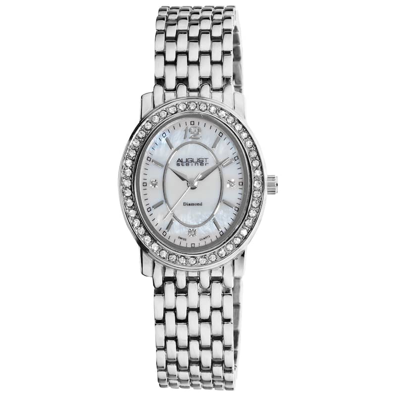 August Steiner Women's Dazzling Diamond Silver Oval Bracelet Watch