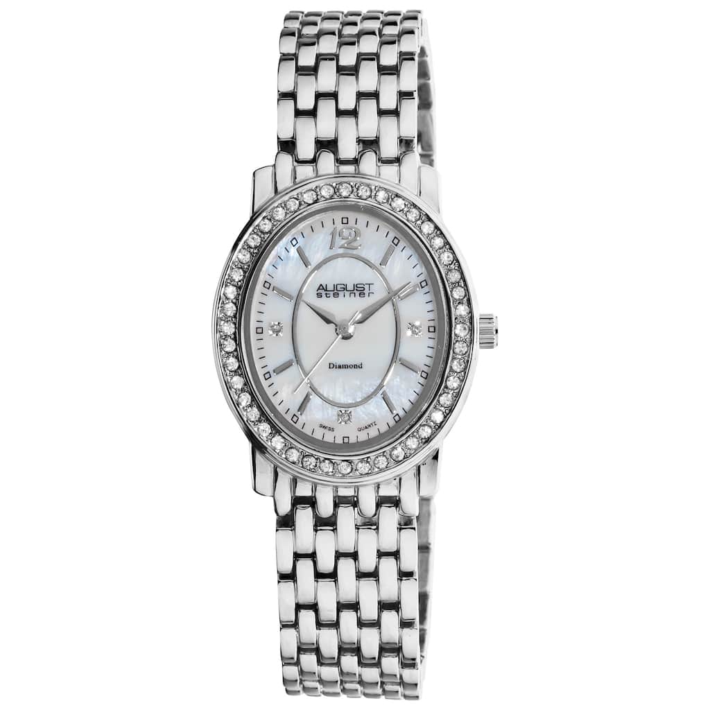 August Steiner Women's Dazzling Diamond Silver Oval Bracelet Watch
