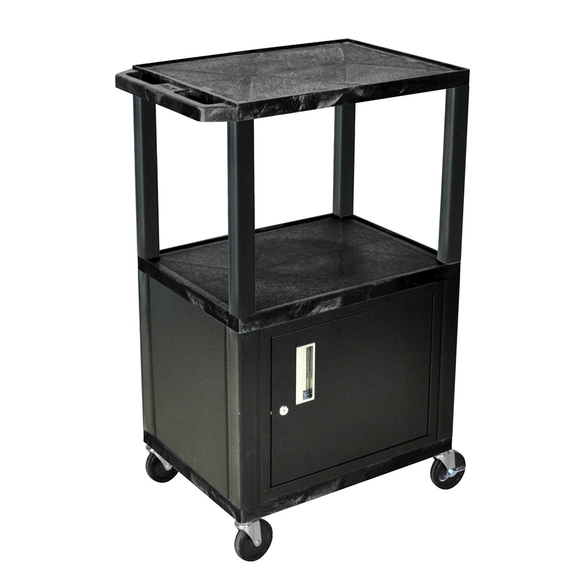 H.wilson 42 inch Black Tuffy Multi purpose Utility Cart With Cabinet (Black20 gauge steel cabinetIncludes lock with two (2) sets of keysRecessed chrome handle3 outlet UL listed electrical assemble a 15 foot cordCord management wrapThree cable management c