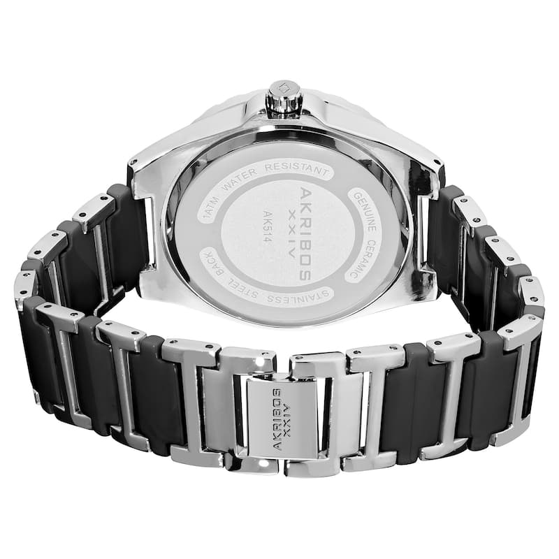 Akribos XXIV Women's Quartz Crystal Ceramic Black Bracelet Watch