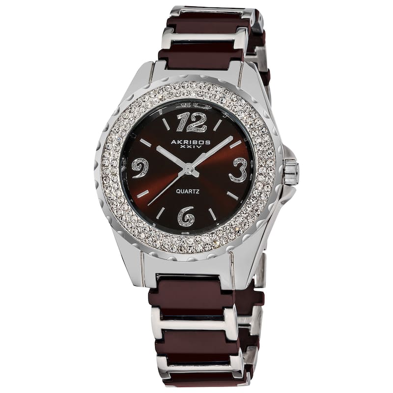 Akribos XXIV Women's Quartz Mineral-Crystal Ceramic White Bracelet Watch