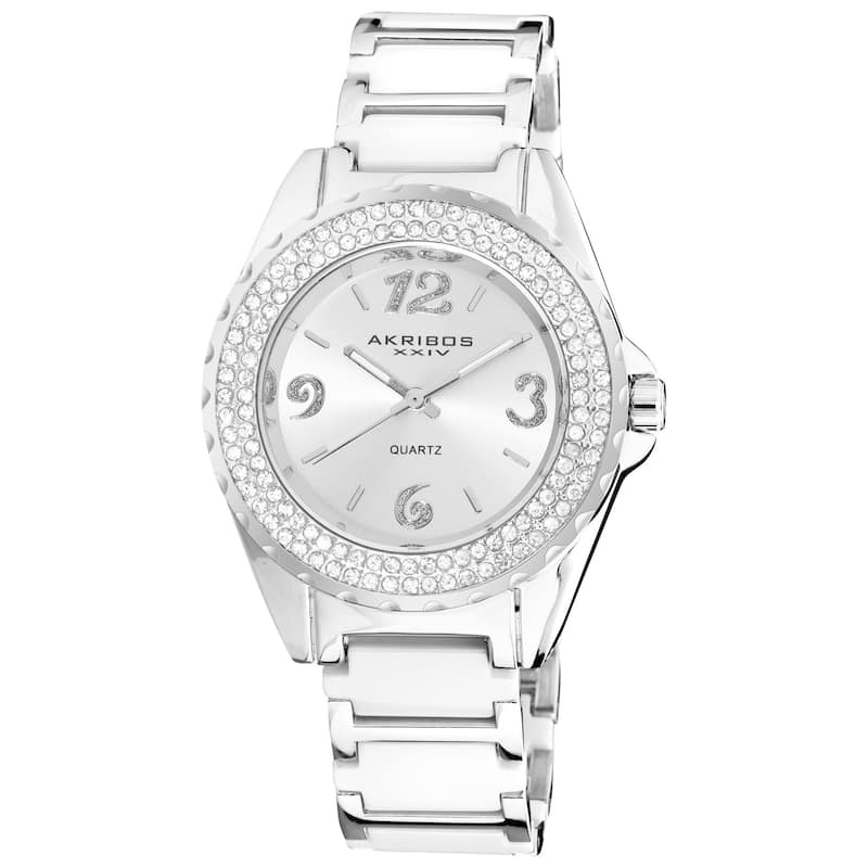 Akribos XXIV Women's Quartz Mineral-Crystal Ceramic White Bracelet Watch - White & Silver-tone Bracelet