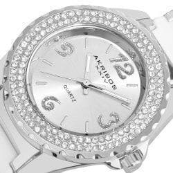 Akribos XXIV Women's Quartz Mineral-Crystal Ceramic White Bracelet Watch