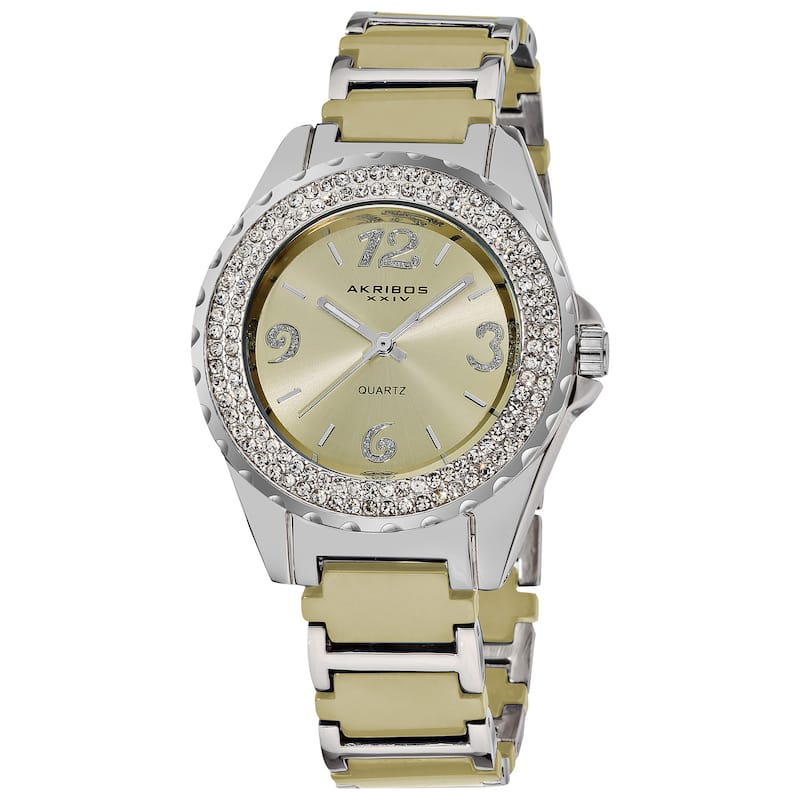 Akribos XXIV Women's Quartz Mineral-Crystal Ceramic White Bracelet Watch