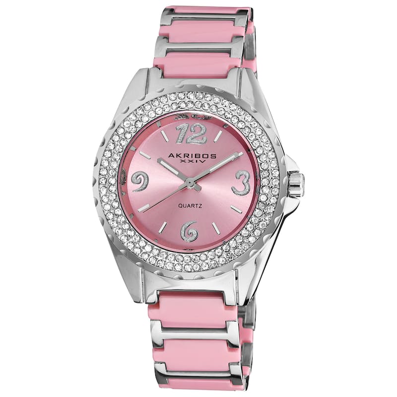 Akribos XXIV Women's Quartz Mineral-Crystal Ceramic White Bracelet Watch