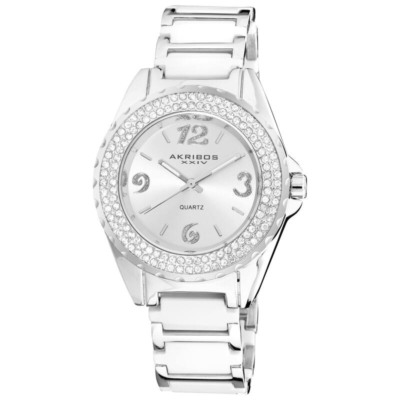Akribos XXIV Women's Quartz Mineral-Crystal Ceramic White Bracelet Watch