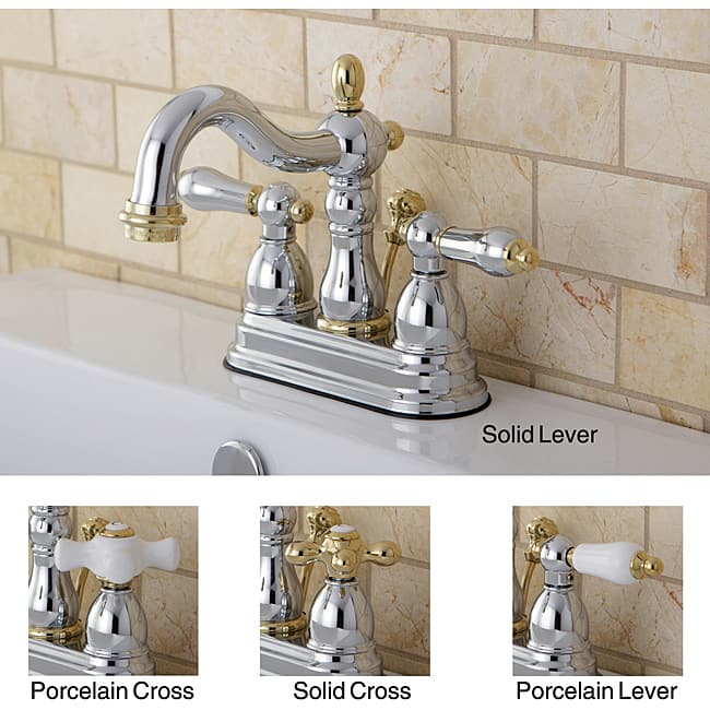 Kingston Brass Victorian High Spout Chrome/ Polished Brass Bathroom Faucet - Solid Cross