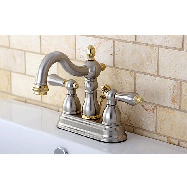 Victorian High Spout Satin Nickel/ Polished Brass Bathroom Faucet - Solid Lever