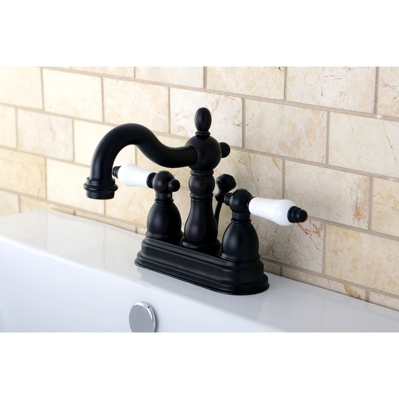 Kingston Brass Victorian High Spout Oil Rubbed Bronze Bathroom Faucet - Porcelain Lever Handles
