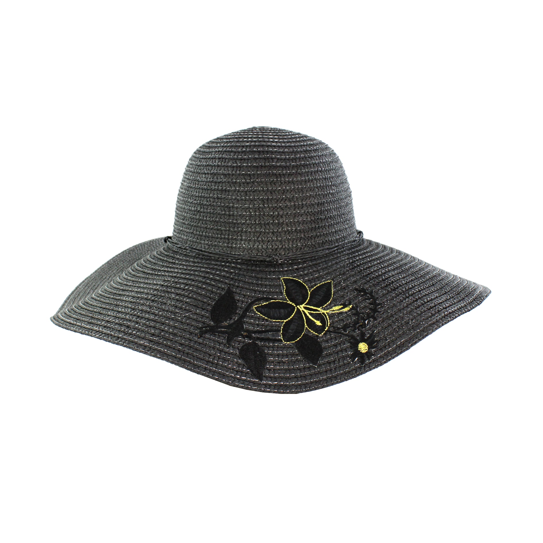 Faddism Women's Black Flower Straw Sun Hat