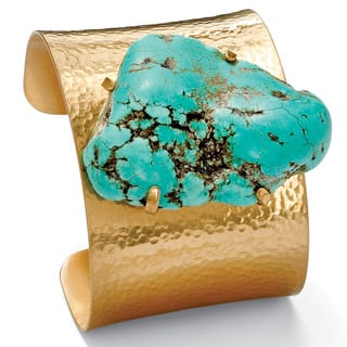 Turquoise Palm Beach Jewelry Our Best Gold Tone Hammered Cuff Bracelet 57mm Genuine Green Turquoise 8 Plus