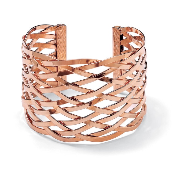 PalmBeach Lattice Cuff Bracelet Rose Gold Plated 7 1/2 Bold Fashion