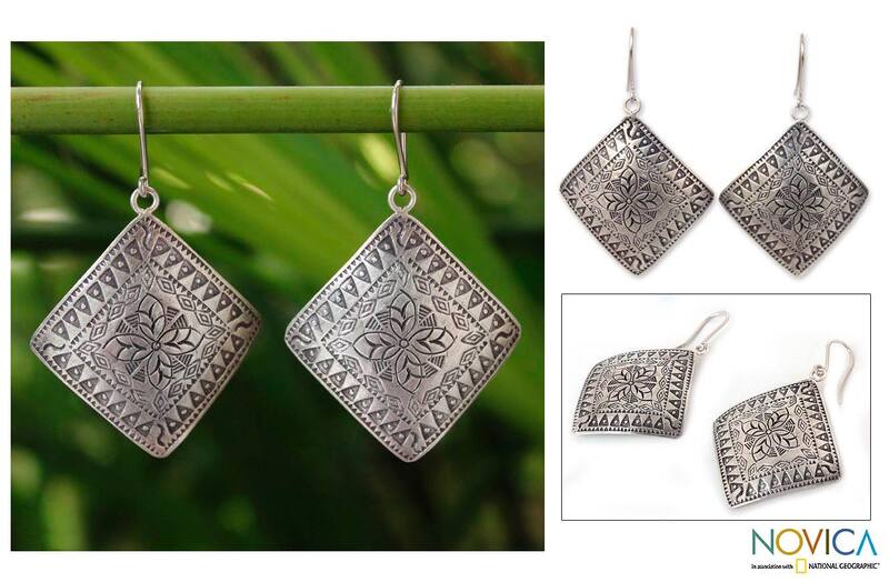 Handmade Sterling Silver 'Hill Tribe Flower' Dangle Earrings (Thailand)