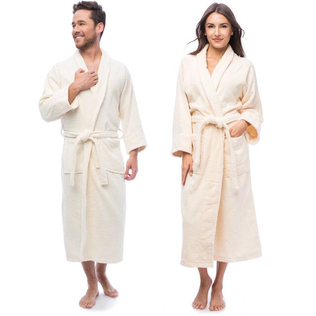 Superior Luxurious 100-percent Combed Cotton Unisex Terry Bath Robe - Extra Large - Ivory