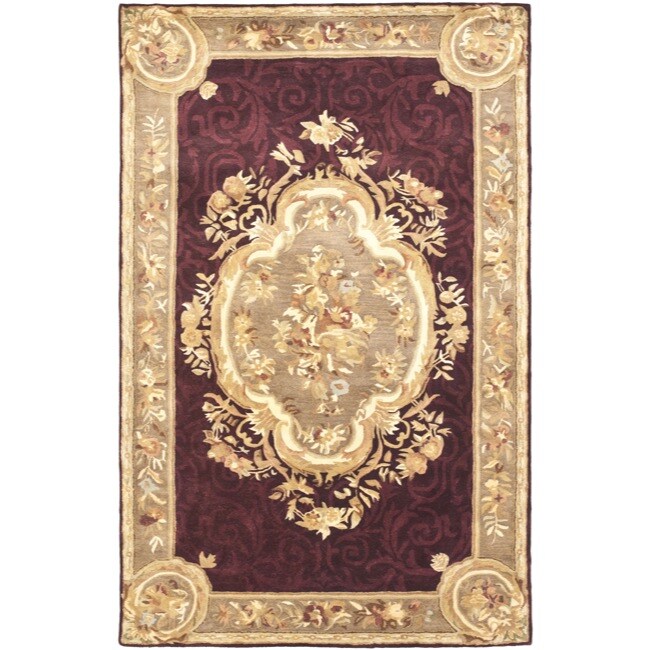 Handmade French Aubusson Red Premium Wool Rug (5 X 8)