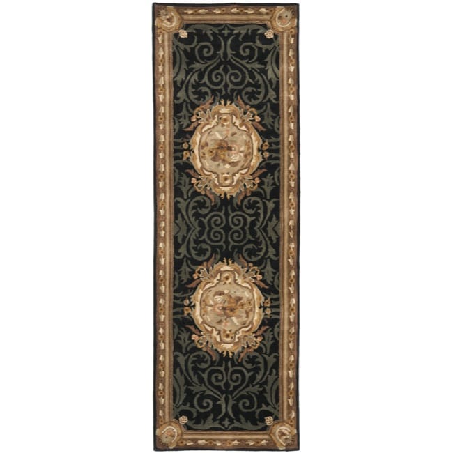 Handmade French Aubusson Black Premium Wool Rug (26 X 12)