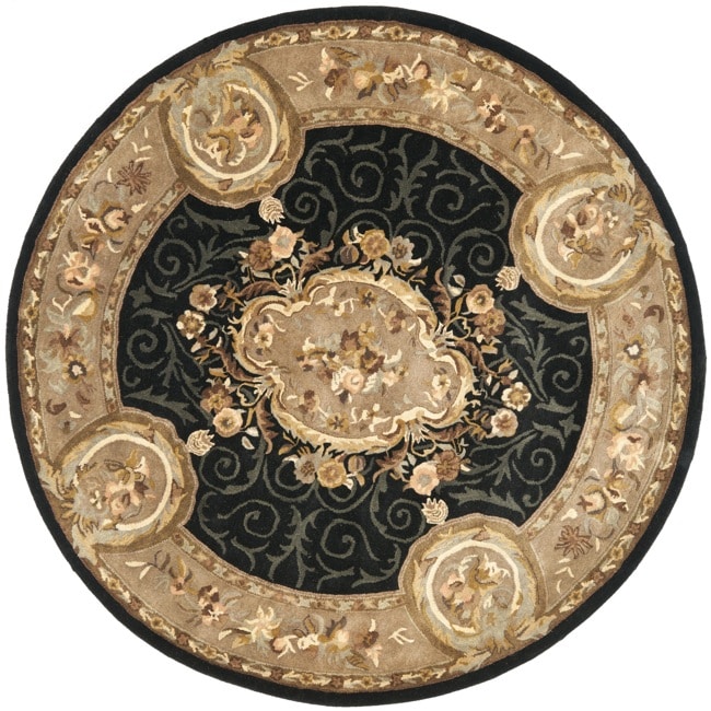 Handmade French Aubusson Black Premium Wool Rug (36 Round)