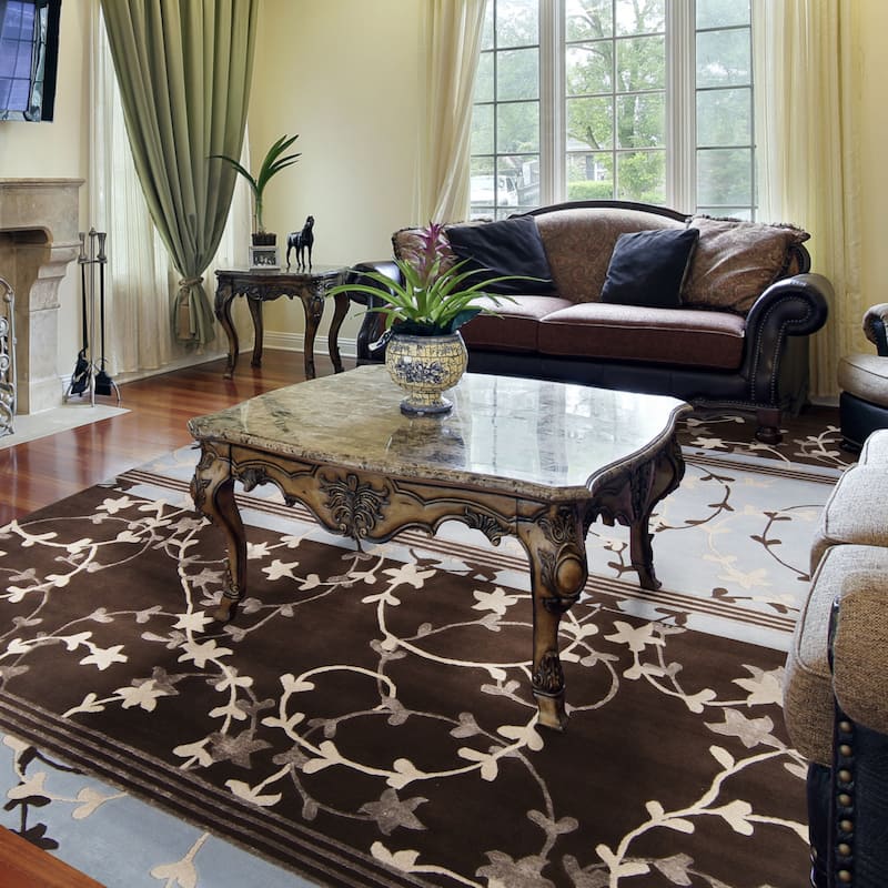 Hand-knotted Brown Raba Floral Wool Area Rug - 5' x 8' - 5' x 8'