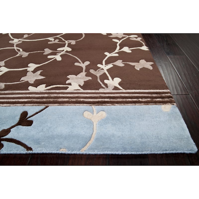 Hand-knotted Brown Raba Floral Wool Area Rug - 5' x 8' - 5' x 8'