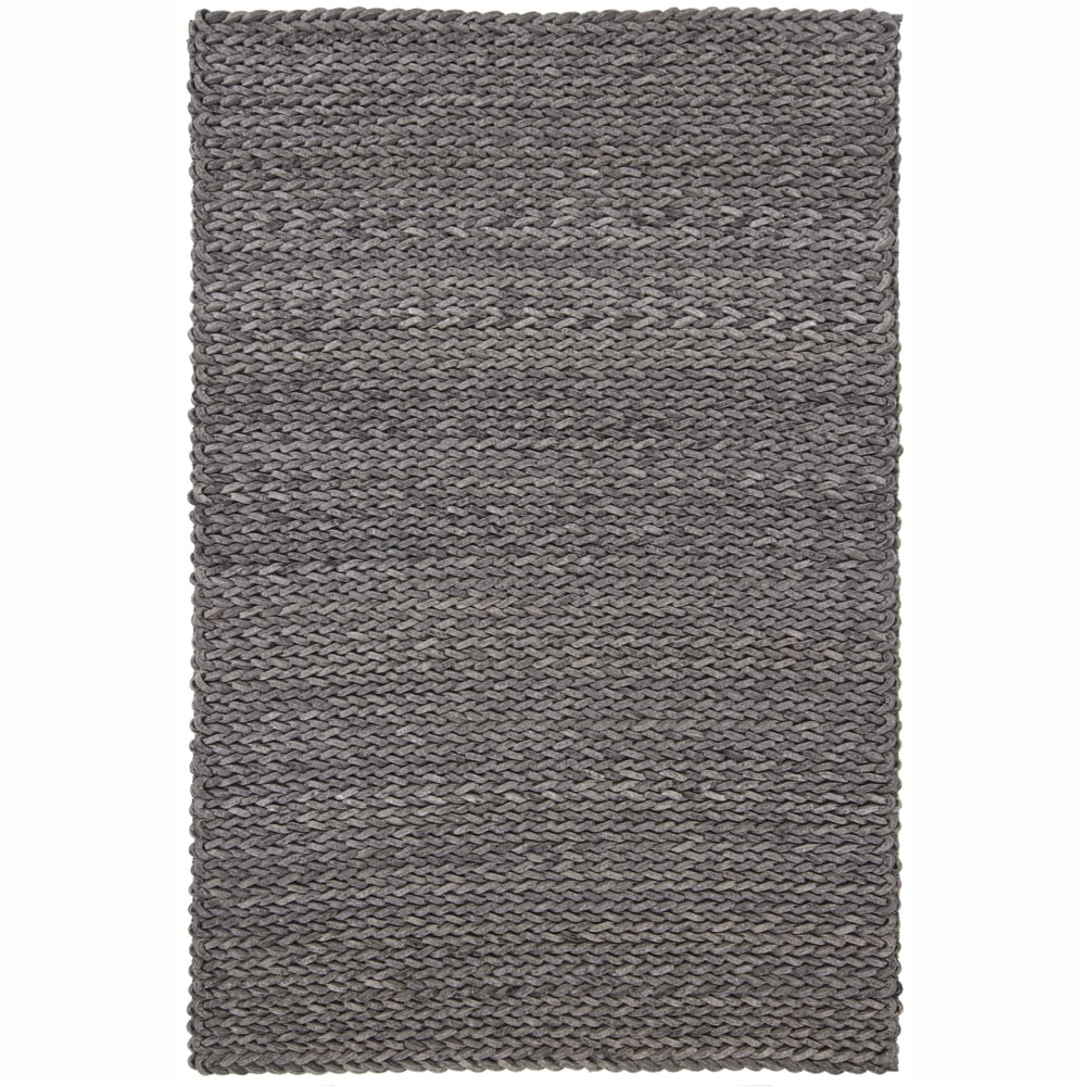 Hand woven Braided Mandara Grey Wool Rug (79 X 106)