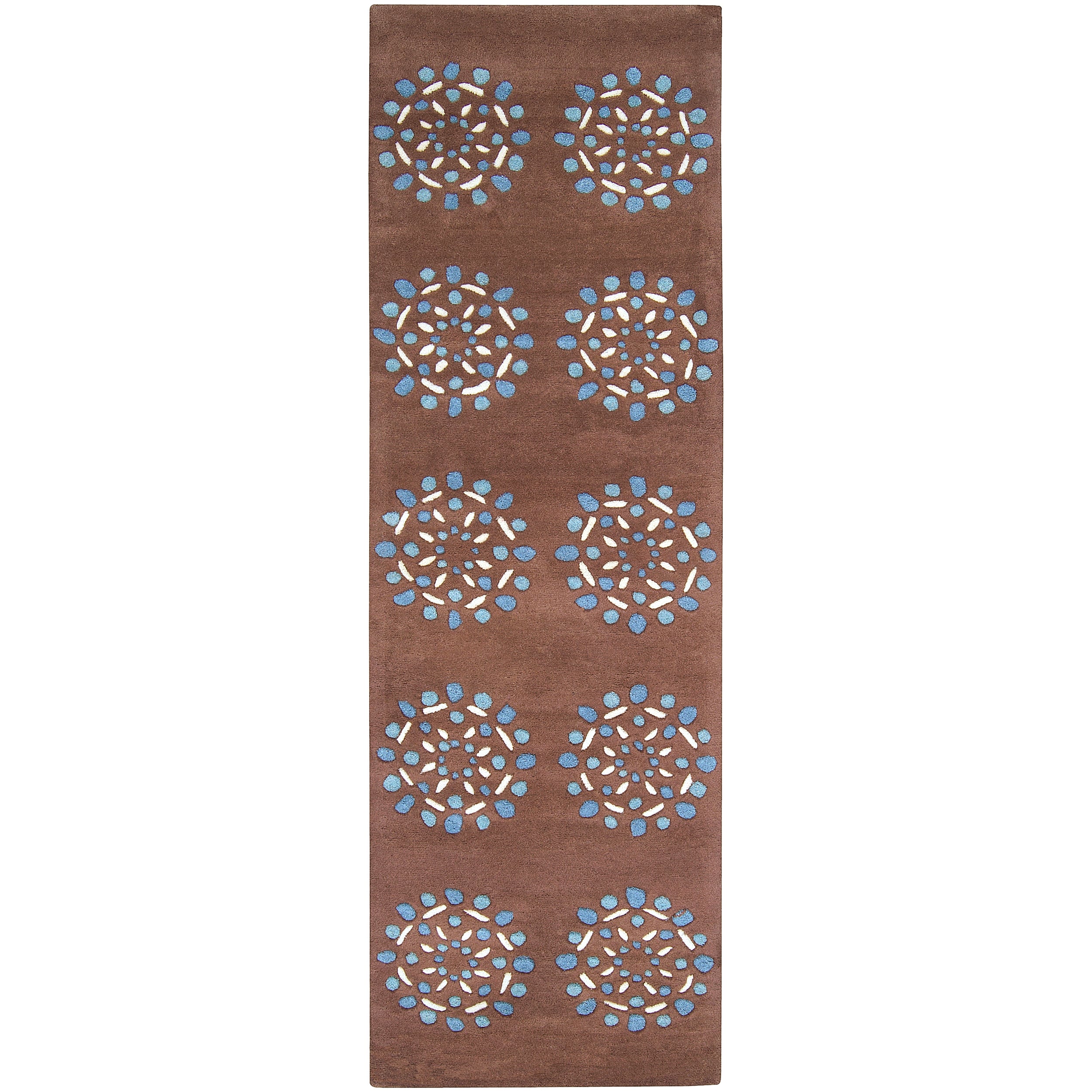 Hand tufted Contemporary Brown Circles New Zealand Wool Abstract Rug (26 X 8)