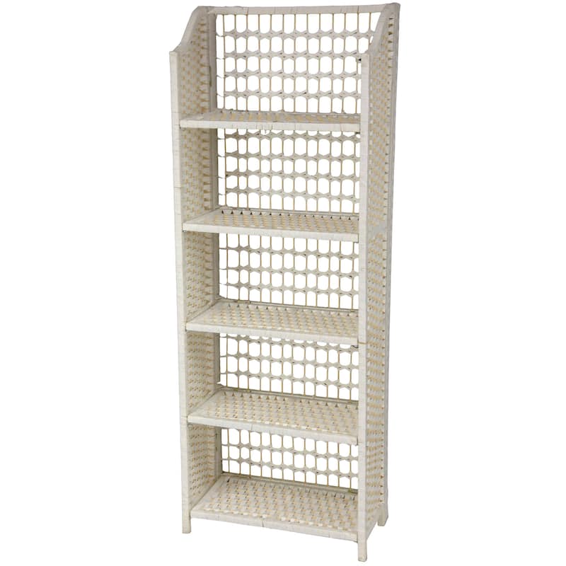 Handmade Natural-fiber 53-inch Rattan-style Collapsible Shelving Unit (China) - White