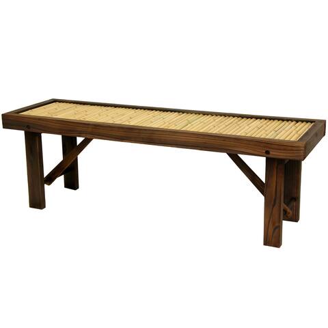 Handmade Japanese Bamboo Bench with Wood Frame