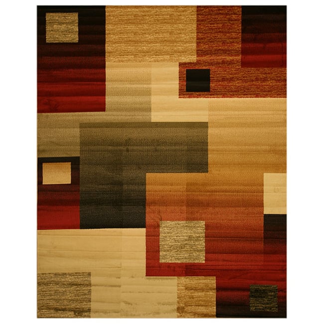 Beige Contemporary Abstract Modern Boxes Rug - 8'10" x 9'10"