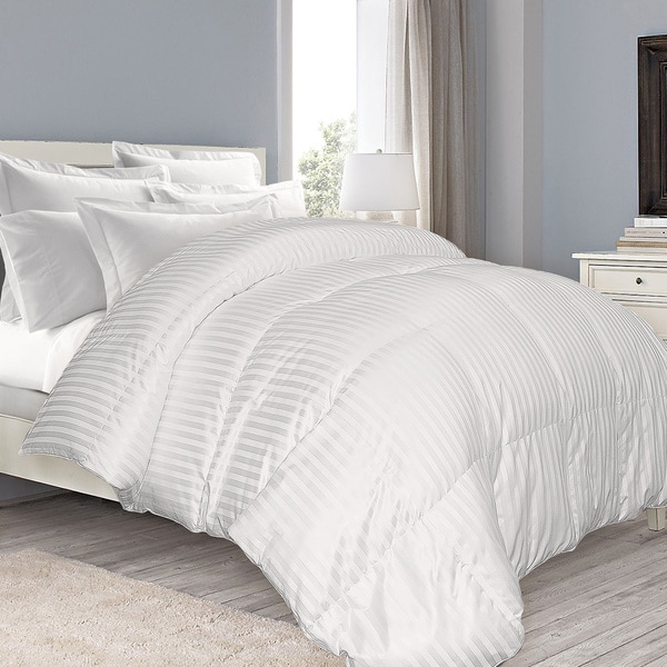 Shop Damask Stripe Extra Warmth White Down Comforter Free Shipping