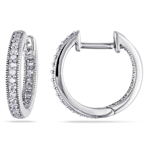 Miadora 14k White Gold 1 4ct Tdw Diamond Hoop Earrings On Miadora 14k White Gold 1 4ct Tdw Diamond Hoop Earrings