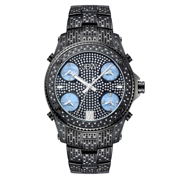 JBW Men's 'Jet Setter' Black Ion-Plated Five Time Zone Diamond Watch
