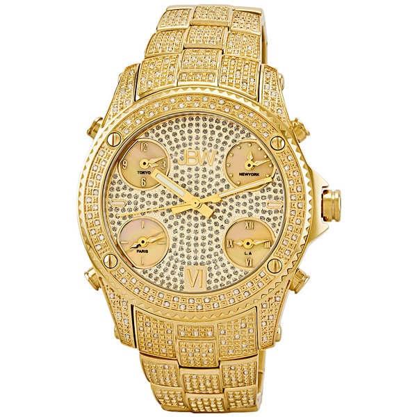 JBW Mens Jet Setter Gold Five Time Zone Swiss Quartz Diamond Watch