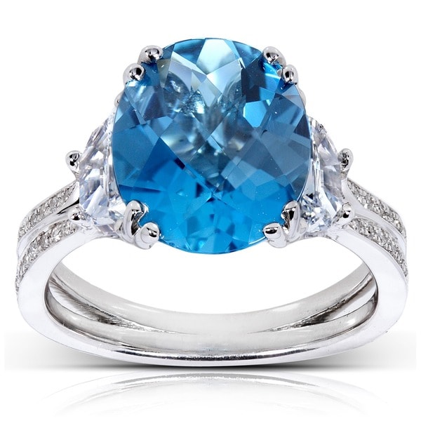 Annello by Kobelli 14k White Gold London Blue Topaz and 7/8ct TDW Diamond Ring (G-H, VS1-